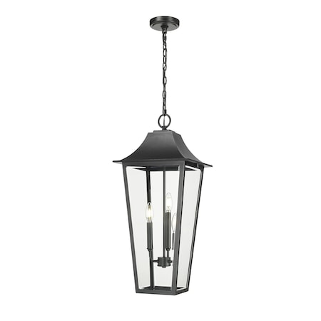 Z-Lite Gannon 3 Light Outdoor Chain Mount Ceiling Fixture, 12in. W x 27.5in. H, Black 5008CHXL-BK